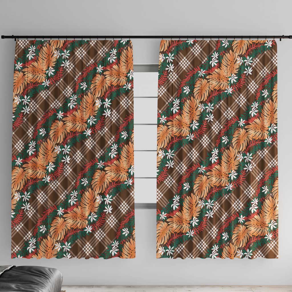 Polynesian Monstera Tiare Floral Window Curtain Chocolate Brown Tropical Plaid LT01 With Hooks Brown - Polynesian Pride