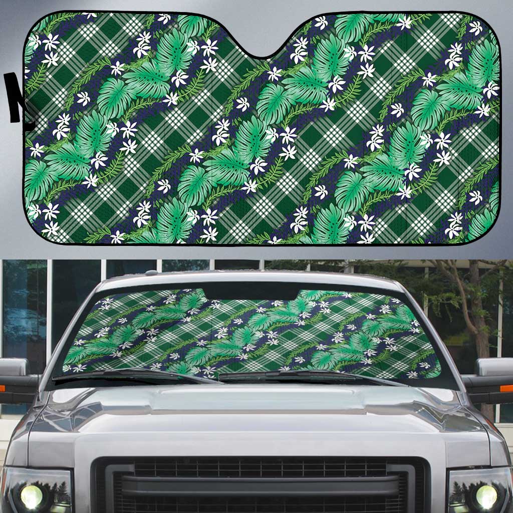Polynesian Monstera Tiare Floral Auto Sun Shade Forest Green Tropical Plaid LT01 Green - Polynesian Pride