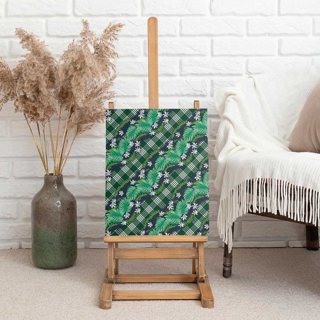 Polynesian Monstera Tiare Floral Canvas Wall Art Forest Green Tropical Plaid - Polynesian Pride
