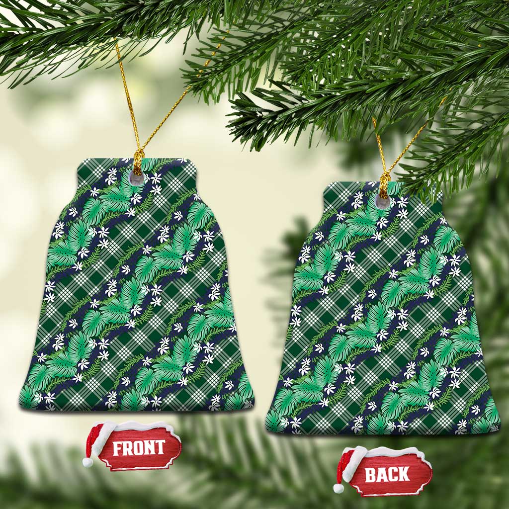 Polynesian Monstera Tiare Floral Ceramic Ornament Forest Green Tropical Plaid - Polynesian Pride