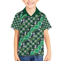 Polynesian Monstera Tiare Floral Family Matching Long Sleeve Bodycon Dress and Hawaiian Shirt Forest Green Tropical Plaid LT01 Son's Shirt Green - Polynesian Pride