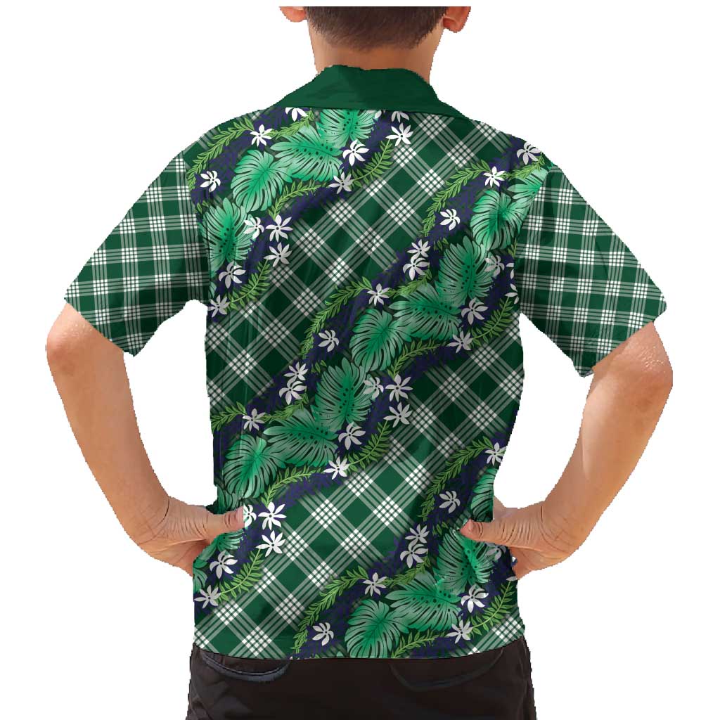 Polynesian Monstera Tiare Floral Family Matching Mermaid Dress and Hawaiian Shirt Forest Green Tropical Plaid LT01 - Polynesian Pride