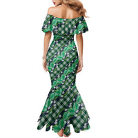 Polynesian Monstera Tiare Floral Family Matching Mermaid Dress and Hawaiian Shirt Forest Green Tropical Plaid LT01 - Polynesian Pride