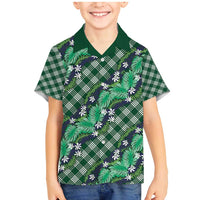 Polynesian Monstera Tiare Floral Family Matching Mermaid Dress and Hawaiian Shirt Forest Green Tropical Plaid LT01 Son's Shirt Green - Polynesian Pride