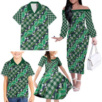 Polynesian Monstera Tiare Floral Family Matching Off The Shoulder Long Sleeve Dress and Hawaiian Shirt Forest Green Tropical Plaid LT01 - Polynesian Pride