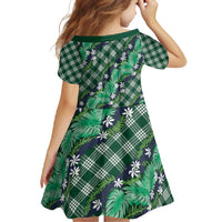 Polynesian Monstera Tiare Floral Family Matching Off Shoulder Maxi Dress and Hawaiian Shirt Forest Green Tropical Plaid LT01 - Polynesian Pride