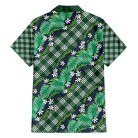 Polynesian Monstera Tiare Floral Family Matching Off Shoulder Maxi Dress and Hawaiian Shirt Forest Green Tropical Plaid LT01 - Polynesian Pride