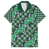 Polynesian Monstera Tiare Floral Family Matching Off Shoulder Short Dress and Hawaiian Shirt Forest Green Tropical Plaid LT01 Dad's Shirt - Short Sleeve Green - Polynesian Pride