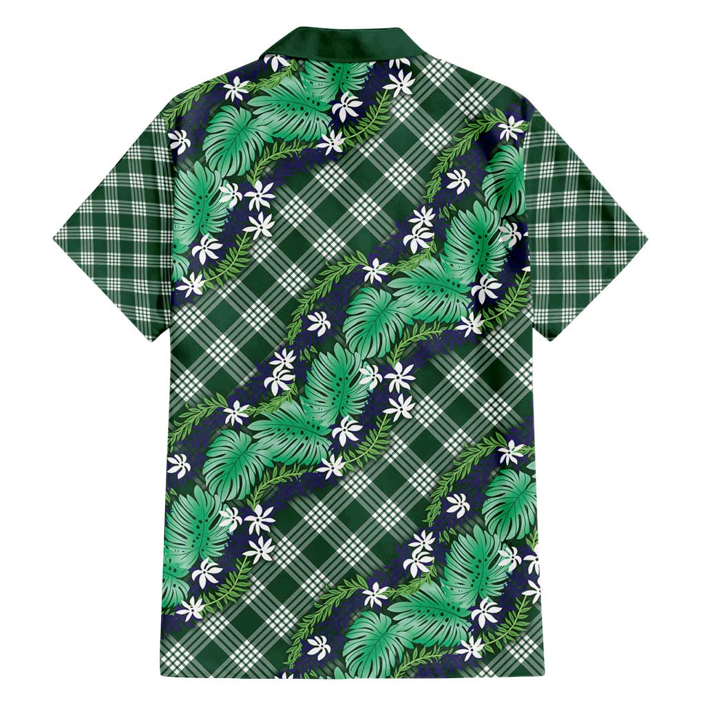 Polynesian Monstera Tiare Floral Family Matching Puletasi and Hawaiian Shirt Forest Green Tropical Plaid LT01 - Polynesian Pride