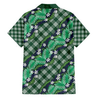 Polynesian Monstera Tiare Floral Family Matching Short Sleeve Bodycon Dress and Hawaiian Shirt Forest Green Tropical Plaid LT01 - Polynesian Pride