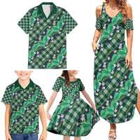 Polynesian Monstera Tiare Floral Family Matching Summer Maxi Dress and Hawaiian Shirt Forest Green Tropical Plaid LT01 - Polynesian Pride