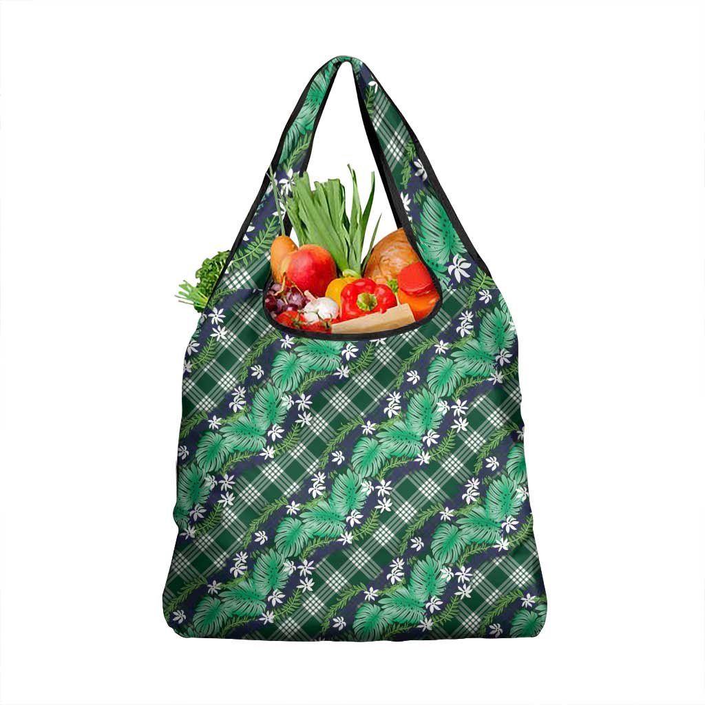 Polynesian Monstera Tiare Floral Grocery Bag Forest Green Tropical Plaid LT01 1-pack One Size Green - Polynesian Pride