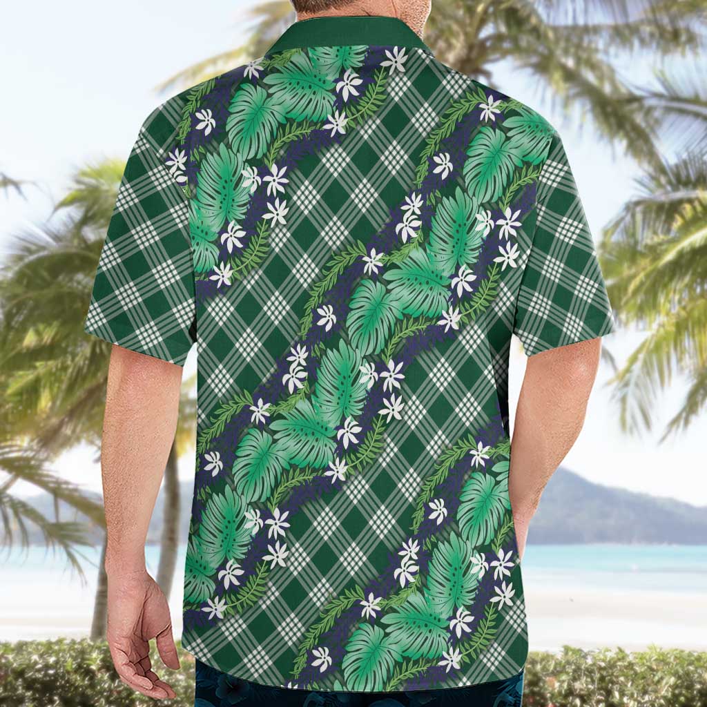 Polynesian Monstera Tiare Floral Hawaiian Shirt Forest Green Tropical Plaid LT01 - Polynesian Pride