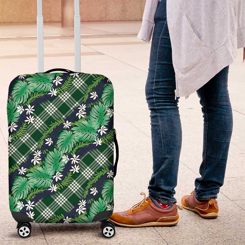 Polynesian Monstera Tiare Floral Luggage Cover Forest Green Tropical Plaid LT01 Green - Polynesian Pride