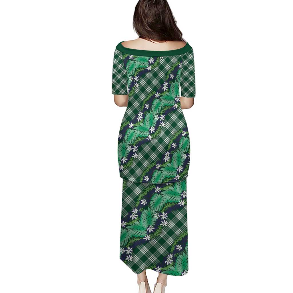 Polynesian Monstera Tiare Floral Puletasi Forest Green Tropical Plaid - Polynesian Pride
