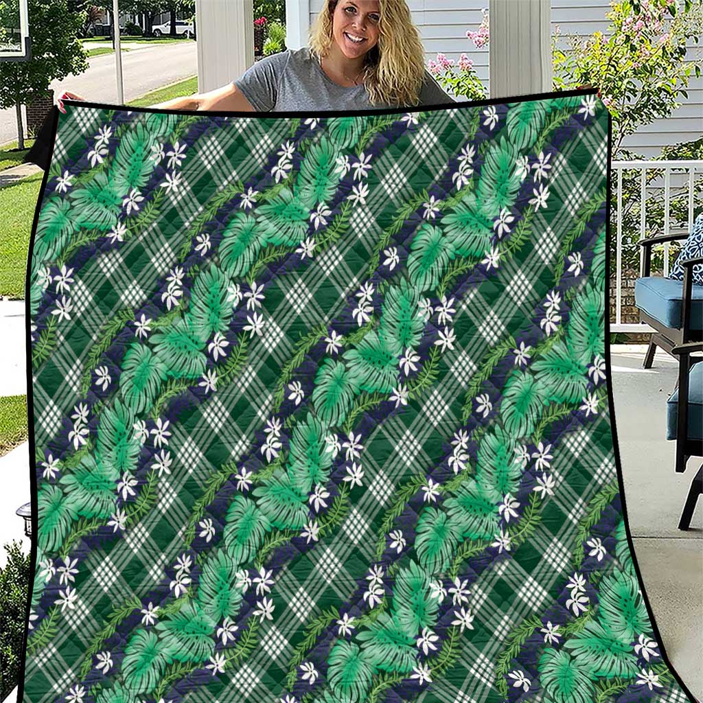 Polynesian Monstera Tiare Floral Quilt Forest Green Tropical Plaid LT01 Green - Polynesian Pride