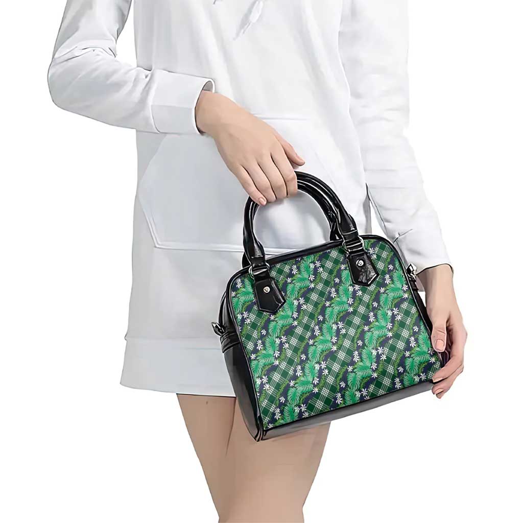 Polynesian Monstera Tiare Floral Shoulder Handbag Forest Green Tropical Plaid - Polynesian Pride