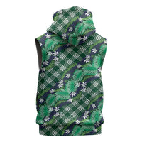 Polynesian Monstera Tiare Floral Sleeveless Zip Hoodie Forest Green Tropical Plaid - Polynesian Pride