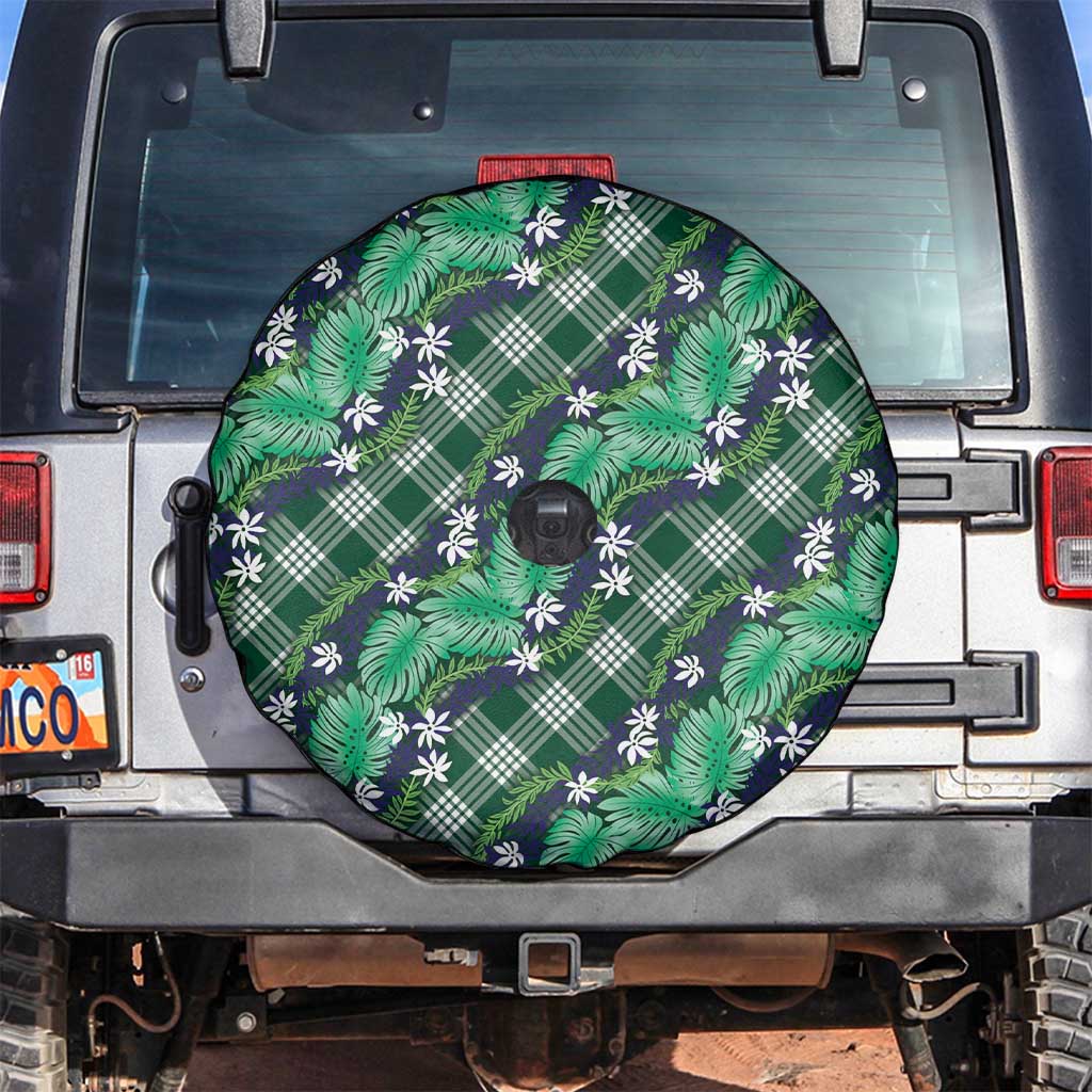 Polynesian Monstera Tiare Floral Spare Tire Cover Forest Green Tropical Plaid LT01 Green - Polynesian Pride