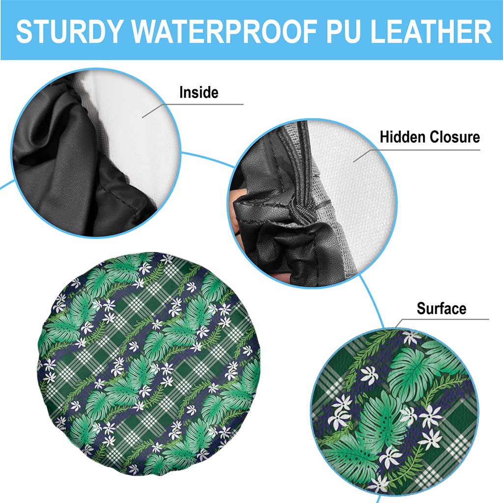 Polynesian Monstera Tiare Floral Spare Tire Cover Forest Green Tropical Plaid - Polynesian Pride