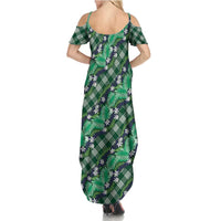 Polynesian Monstera Tiare Floral Summer Maxi Dress Forest Green Tropical Plaid - Polynesian Pride
