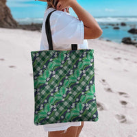 Polynesian Monstera Tiare Floral Tote Bag Forest Green Tropical Plaid LT01 - Polynesian Pride