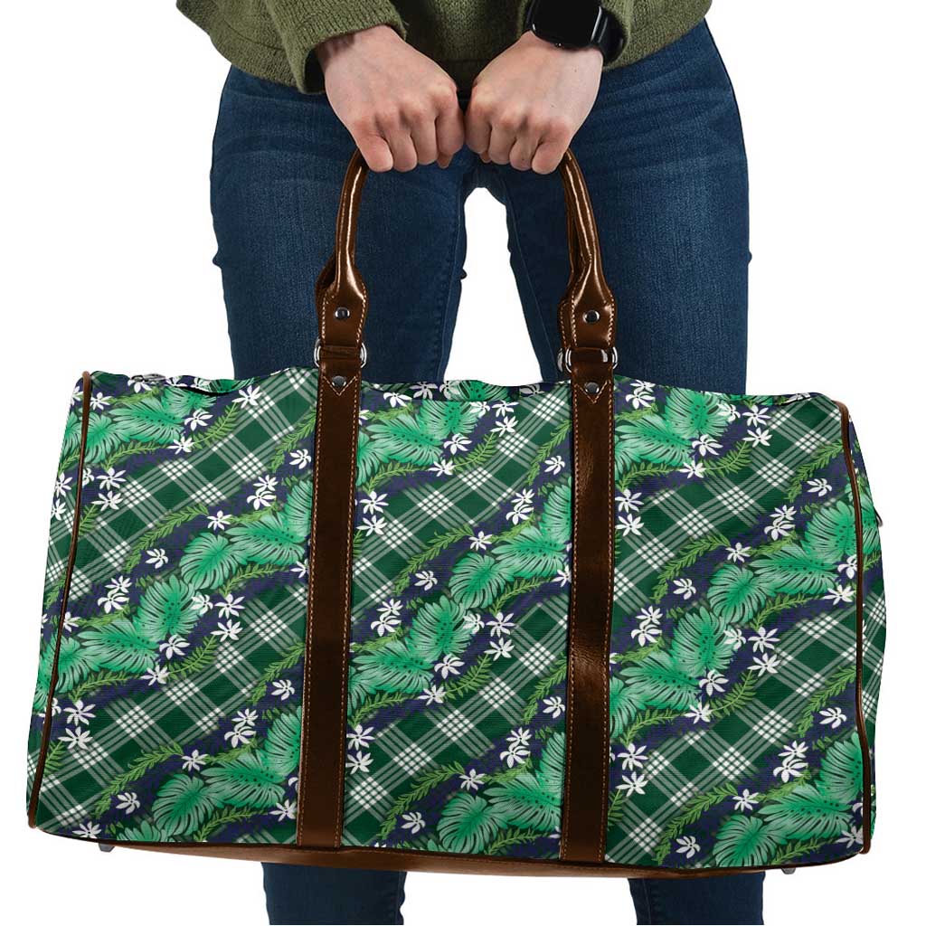 Polynesian Monstera Tiare Floral Travel Bag Forest Green Tropical Plaid LT01 Green - Polynesian Pride