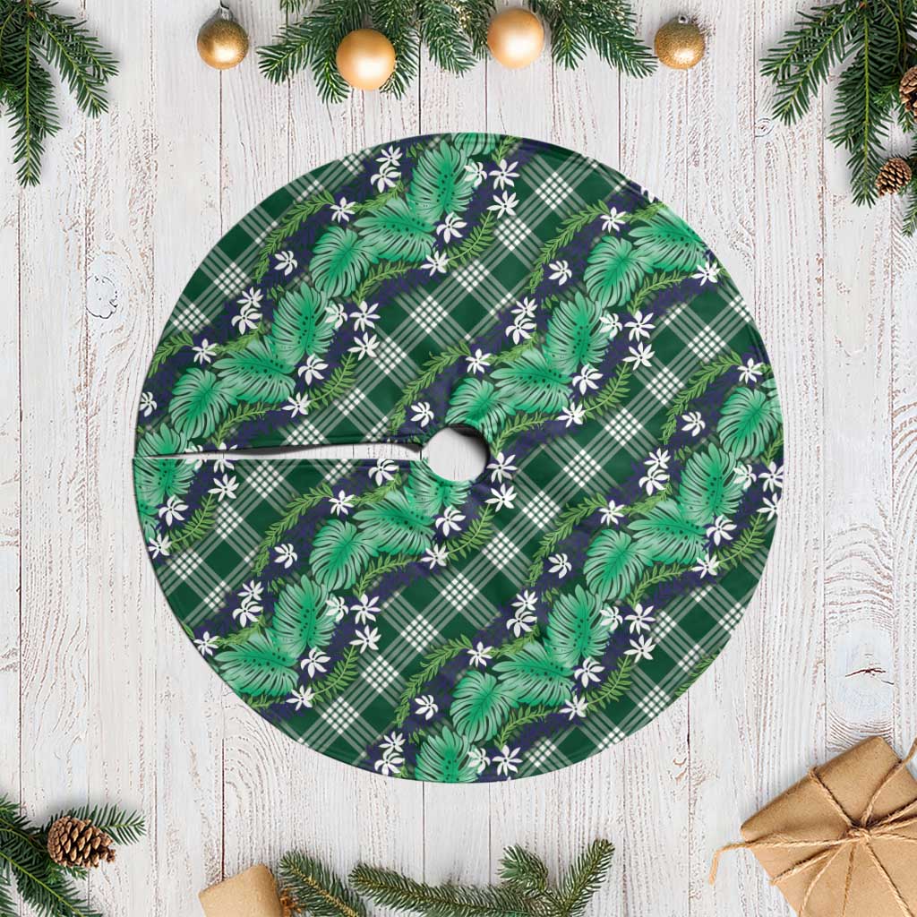Polynesian Monstera Tiare Floral Tree Skirt Forest Green Tropical Plaid LT01 Casual Green - Polynesian Pride