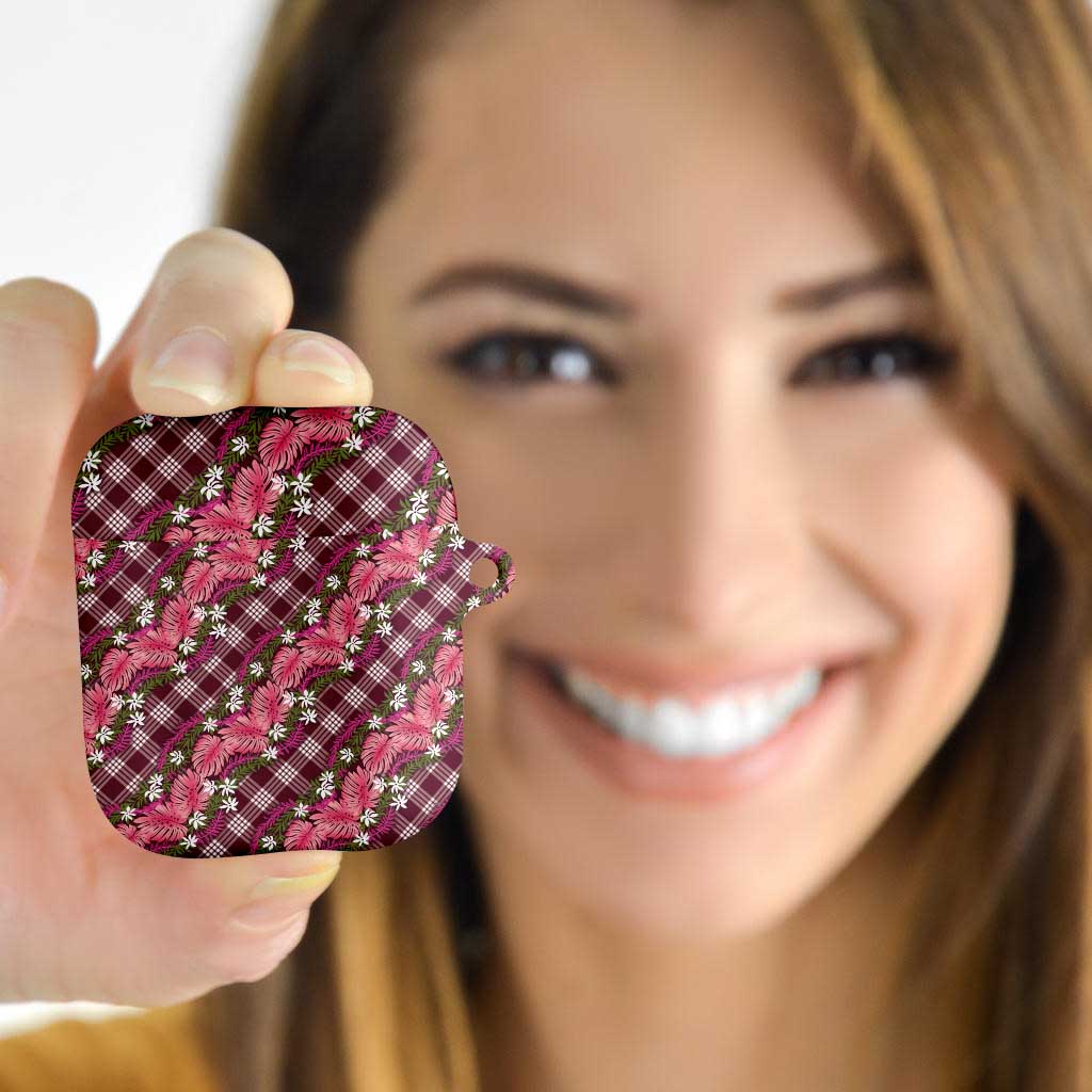 Polynesian Monstera Tiare Floral AirPods Case Fuchsia Tropical Plaid - Polynesian Pride