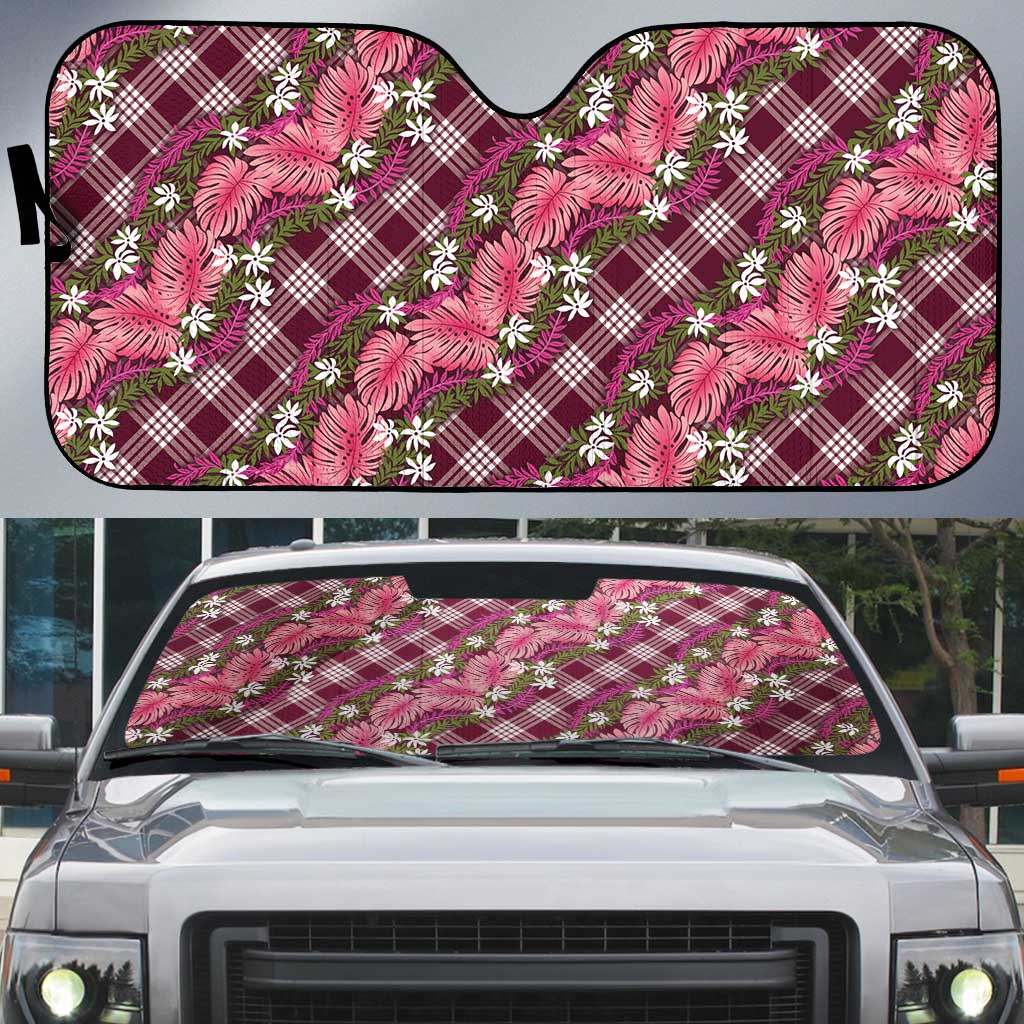 Polynesian Monstera Tiare Floral Auto Sun Shade Fuchsia Tropical Plaid LT01 Pink - Polynesian Pride