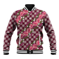 Polynesian Monstera Tiare Floral Baseball Jacket Fuchsia Tropical Plaid LT01 Unisex Pink - Polynesian Pride