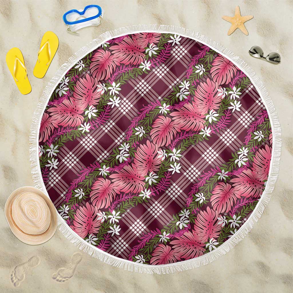 Polynesian Monstera Tiare Floral Beach Blanket Fuchsia Tropical Plaid LT01 One Size 150cm Pink - Polynesian Pride