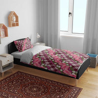 Polynesian Monstera Tiare Floral Bedding Set Fuchsia Tropical Plaid - Polynesian Pride