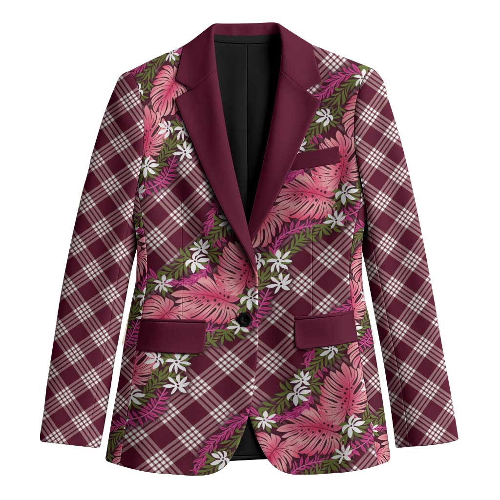 Polynesian Monstera Tiare Floral Blazer Fuchsia Tropical Plaid LT01 Unisex Pink - Polynesian Pride