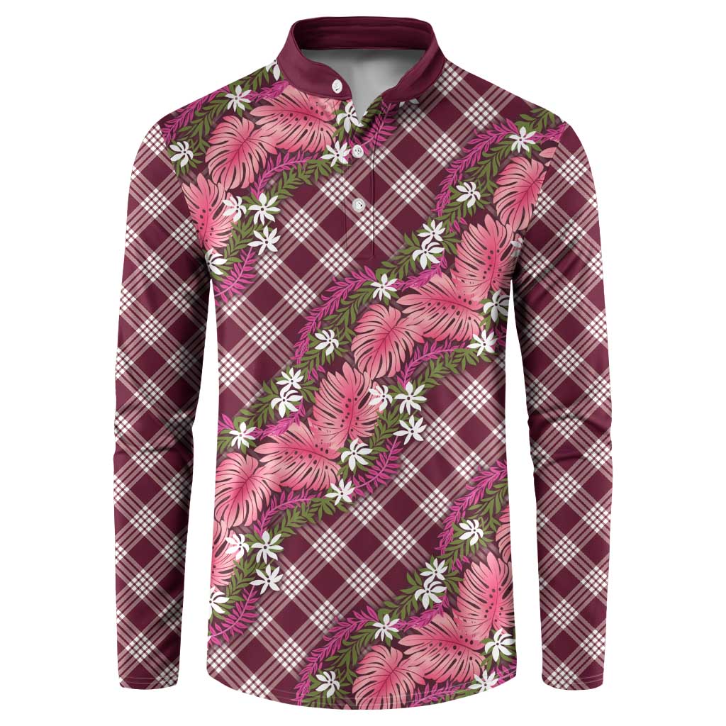 Polynesian Monstera Tiare Floral Button Sweatshirt Fuchsia Tropical Plaid LT01 Pink - Polynesian Pride