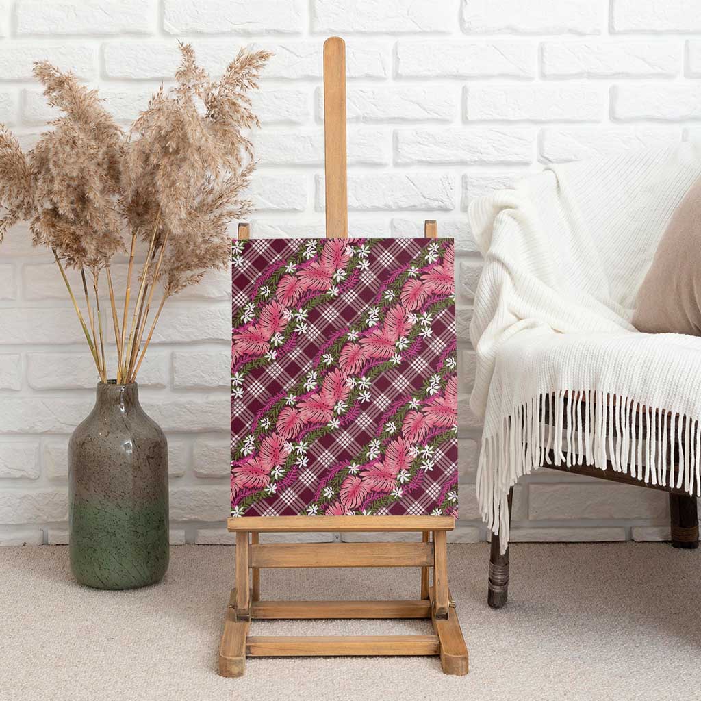 Polynesian Monstera Tiare Floral Canvas Wall Art Fuchsia Tropical Plaid - Polynesian Pride