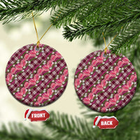 Polynesian Monstera Tiare Floral Ceramic Ornament Fuchsia Tropical Plaid - Polynesian Pride