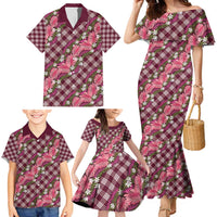 Polynesian Monstera Tiare Floral Family Matching Mermaid Dress and Hawaiian Shirt Fuchsia Tropical Plaid LT01 - Polynesian Pride