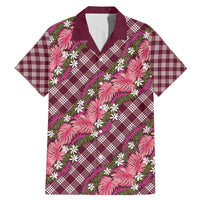 Polynesian Monstera Tiare Floral Family Matching Mermaid Dress and Hawaiian Shirt Fuchsia Tropical Plaid LT01 Dad's Shirt - Short Sleeve Pink - Polynesian Pride