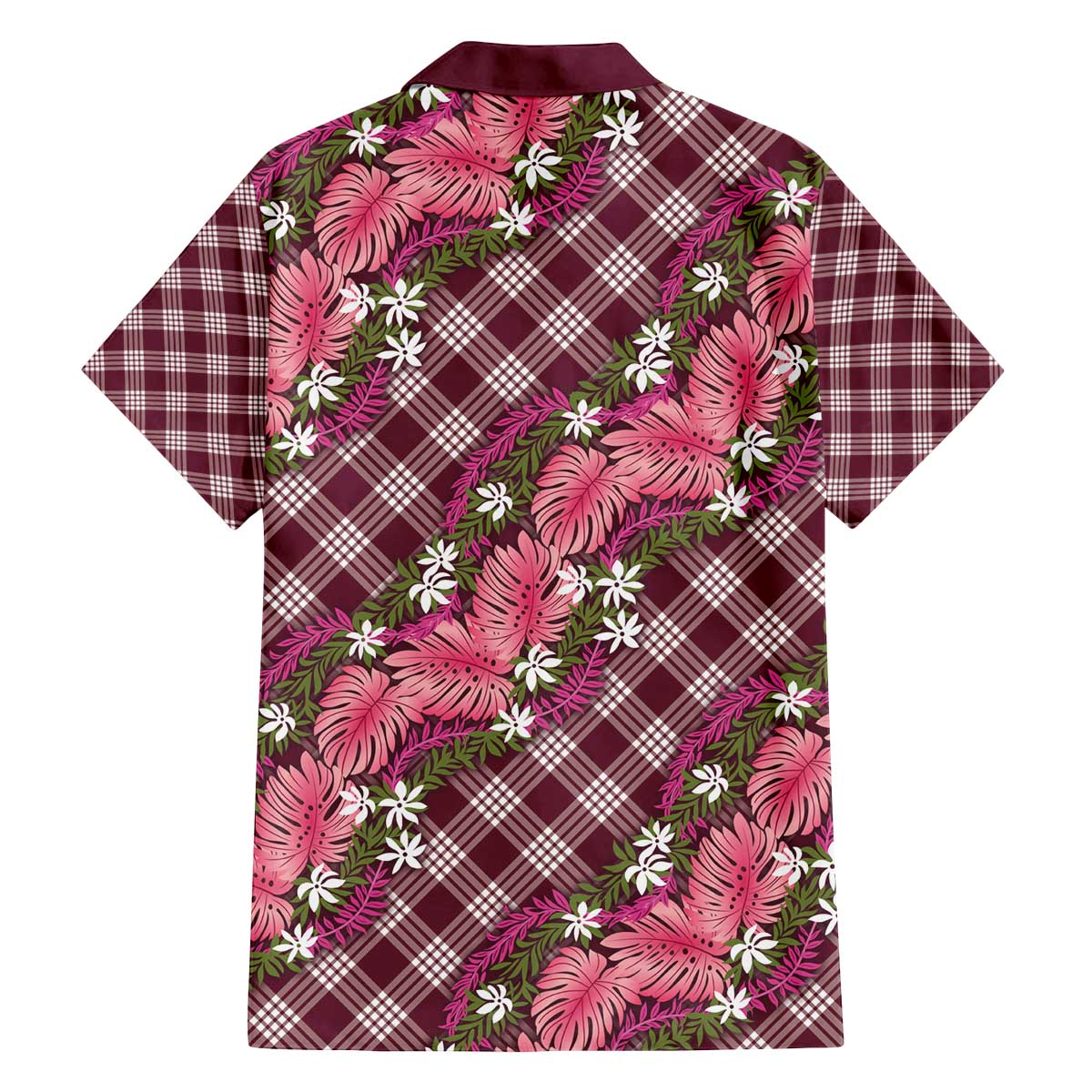 Polynesian Monstera Tiare Floral Family Matching Off The Shoulder Long Sleeve Dress and Hawaiian Shirt Fuchsia Tropical Plaid LT01 - Polynesian Pride