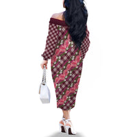 Polynesian Monstera Tiare Floral Family Matching Off The Shoulder Long Sleeve Dress and Hawaiian Shirt Fuchsia Tropical Plaid LT01 - Polynesian Pride