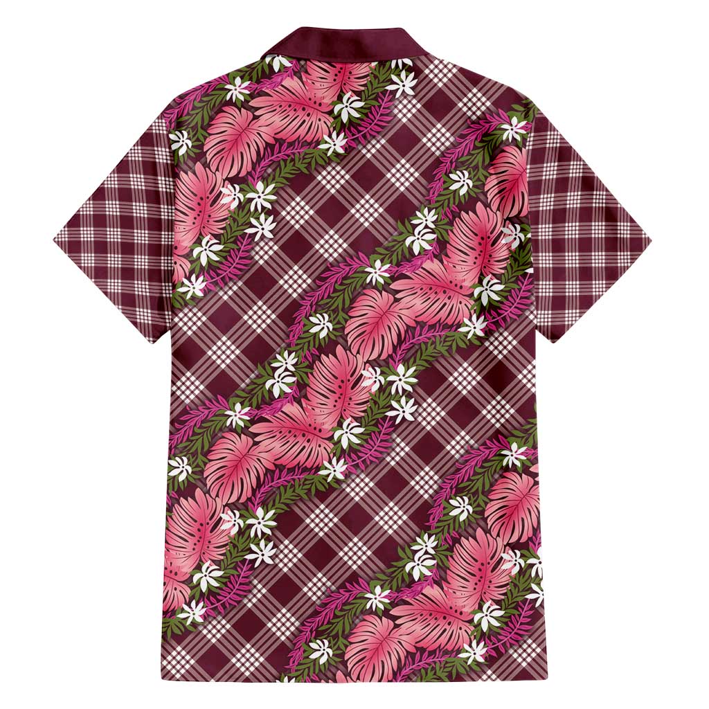 Polynesian Monstera Tiare Floral Family Matching Puletasi and Hawaiian Shirt Fuchsia Tropical Plaid LT01 - Polynesian Pride