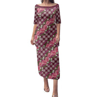 Polynesian Monstera Tiare Floral Family Matching Puletasi and Hawaiian Shirt Fuchsia Tropical Plaid LT01 Mom's Dress Pink - Polynesian Pride