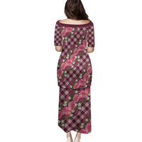 Polynesian Monstera Tiare Floral Family Matching Puletasi and Hawaiian Shirt Fuchsia Tropical Plaid LT01 - Polynesian Pride