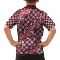 Polynesian Monstera Tiare Floral Family Matching Short Sleeve Bodycon Dress and Hawaiian Shirt Fuchsia Tropical Plaid LT01 - Polynesian Pride