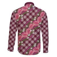 Polynesian Monstera Tiare Floral Family Matching Short Sleeve Bodycon Dress and Hawaiian Shirt Fuchsia Tropical Plaid LT01 - Polynesian Pride