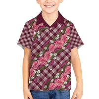 Polynesian Monstera Tiare Floral Family Matching Tank Maxi Dress and Hawaiian Shirt Fuchsia Tropical Plaid LT01 Son's Shirt Pink - Polynesian Pride
