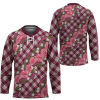 Polynesian Monstera Tiare Floral Hockey Jersey Fuchsia Tropical Plaid - Polynesian Pride