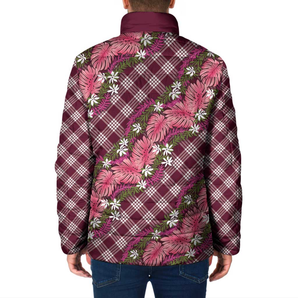Polynesian Monstera Tiare Floral Padded Jacket Fuchsia Tropical Plaid LT01 - Polynesian Pride