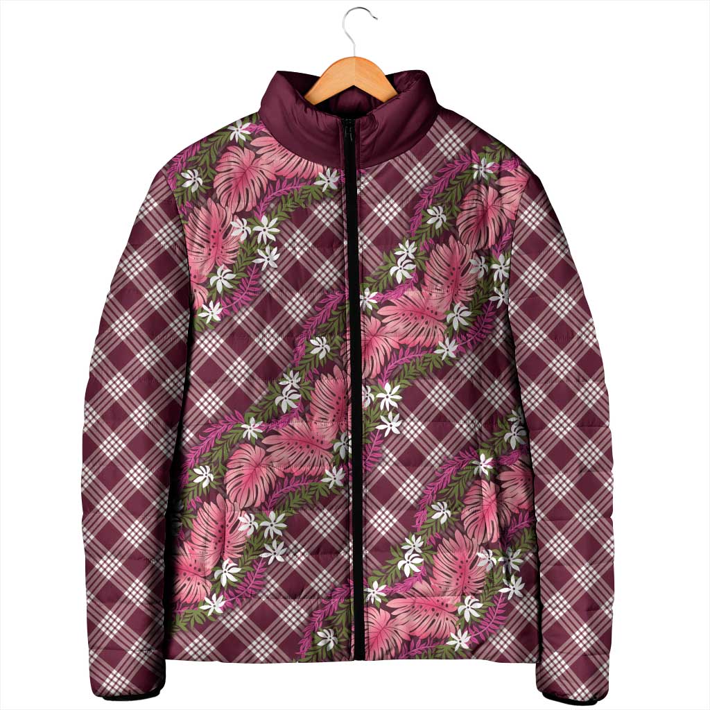 Polynesian Monstera Tiare Floral Padded Jacket Fuchsia Tropical Plaid LT01 - Polynesian Pride